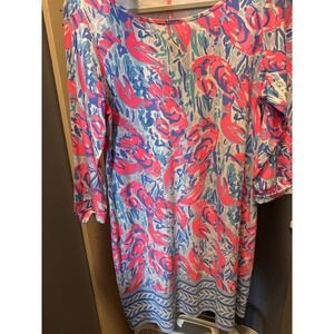 Lilly Pulitzer Marlowe Pink and Blue Sheath Midi Dress 100% cotton.  Size L